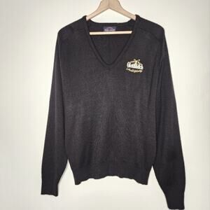 Vintage Glenfiddich Scotch Whiskey Black V Neck Pullover Sweater Men's Large